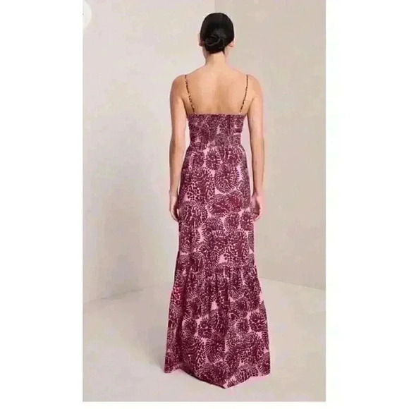 NWT A.L.C. Laura Keyhole Printed Smocked Back Maxi dark red pink Dress Size 0 - Picture 3 of 15
